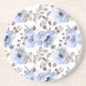 Chic Blue Waterverf Flowers Zandsteen Onderzetter (Voorkant)
