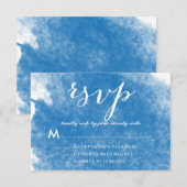CHIC BLUE WATERVERF HUWELIJK RSVP KAARTEN KAARTJE (Voorkant / Achterkant)