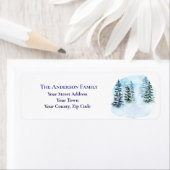 Chic Blue Waterverf Kerstbomen Naam Adres Etiket (Insitu)