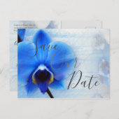 Chic Blue Waterverf Orchid Wedding Save Our Date Briefkaart (Voorkant / Achterkant)