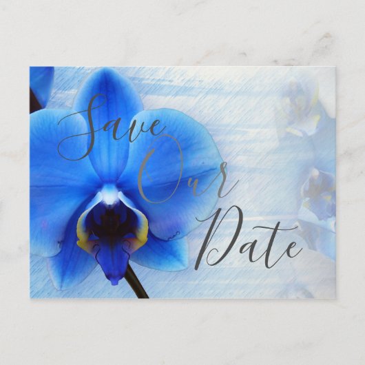 Chic Blue Waterverf Orchid Wedding Save Our Date Briefkaart (Voorkant)