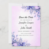 Chic Blue Waterverf roze rozen bruiloft Save The Date (Voorkant)
