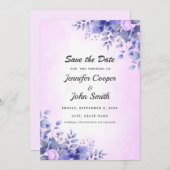 Chic Blue Waterverf roze rozen bruiloft Save The Date (Voorkant / Achterkant)