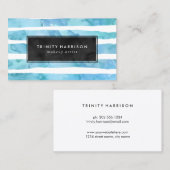 Chic Blue Waterverf Stripes | schoolbord Visitekaartje (Voorkant / Achterkant)