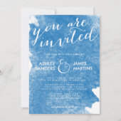 CHIC BLUE WATERVERF WEDDING INVITATION KAART (Voorkant)