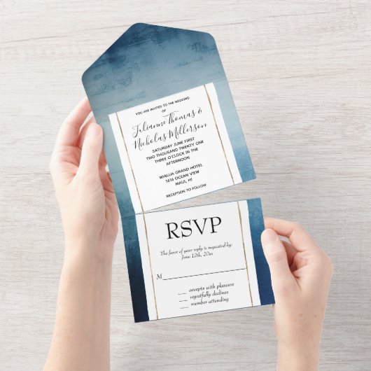 Chic Blue Wedding All In One Uitnodiging (Afscheurbaar)