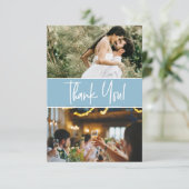 Chic Blue Wedding Custom 2 foto's Bedankkaart (Staand voorkant)