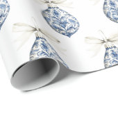 Chic Blue White Bows Ornaments Christmas Cadeaupapier (Rol Hoek)