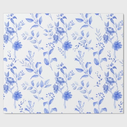 Chic Blue White Chinoiserie Floral Porcelain Cadeaupapier (Vlak)