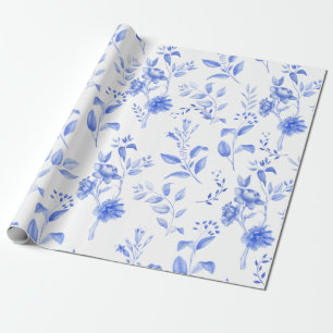 Chic Blue White Chinoiserie Floral Porcelain Cadeaupapier