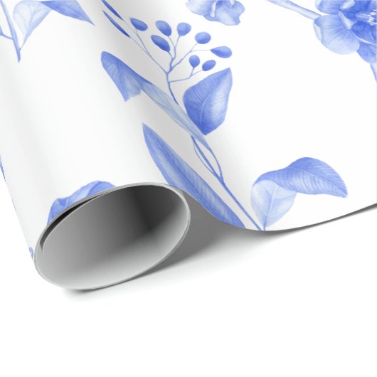 Chic Blue White Chinoiserie Floral Porcelain Cadeaupapier (Rol Hoek)