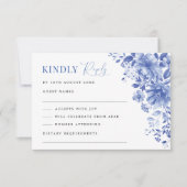 Chic Blue White Chinoiserie Floral Wedding RSVP Kaart (Voorkant)