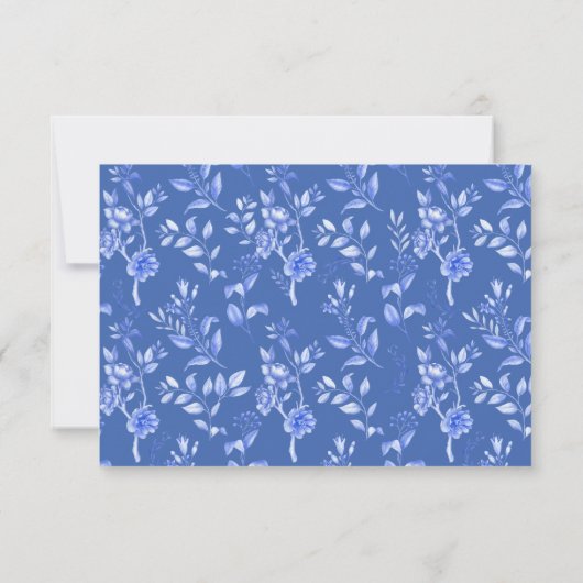 Chic Blue White Chinoiserie Floral Wedding RSVP Kaart (Achterkant)