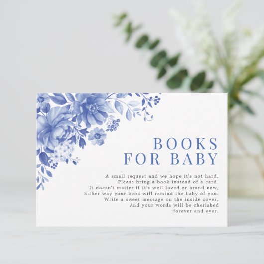 Chic Blue White Chinoiserie Garden Books for Baby Informatiekaartje (Staand voorkant)