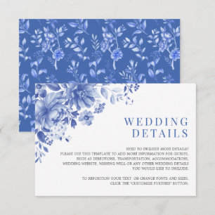 Chic Blue White Chinoiserie Garden Wedding Details Informatiekaartje