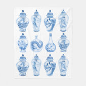 Chic Blue White Chinoiserie Porcelain Ginger Jars Fleece Deken (Voorkant)