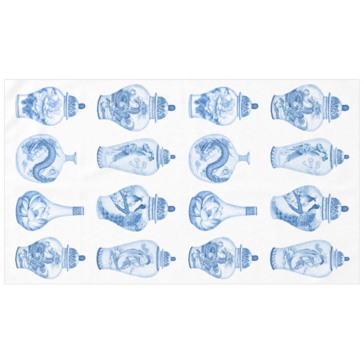 Chic Blue White Chinoiserie Porcelain Ginger Jars Tafelkleed (Voorkant (Horizontaal))