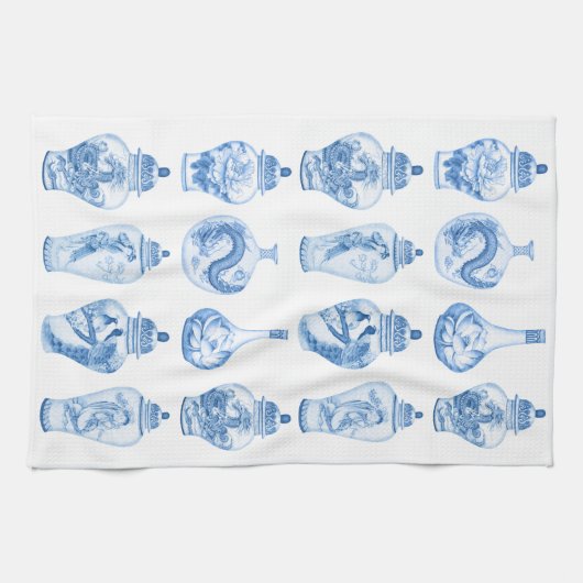 Chic Blue White Chinoiserie Porcelain Ginger Jars Theedoek (Horizontaal)