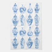 Chic Blue White Chinoiserie Porcelain Ginger Jars Theedoek (Verticaal)