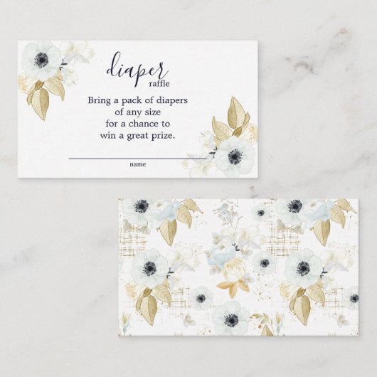 Chic Blue & White Floral Baby shower Diaper Raffle Informatiekaartje (Voorkant / Achterkant)