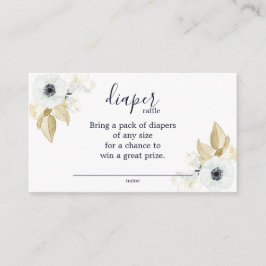 Chic Blue & White Floral Baby shower Diaper Raffle Informatiekaartje