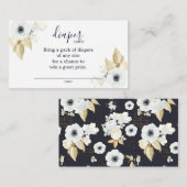 Chic Blue & White Floral Baby shower Diaper Raffle Informatiekaartje (Voorkant / Achterkant)