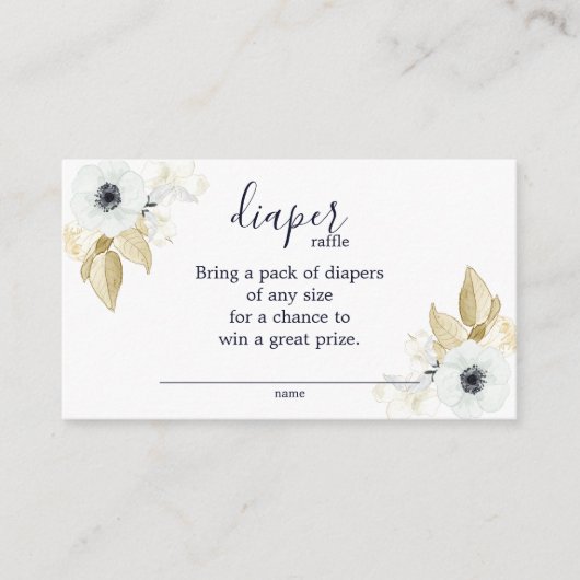 Chic Blue & White Floral Baby shower Diaper Raffle Informatiekaartje (Voorkant)