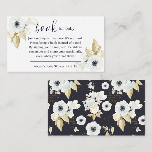 Chic Blue & White Floral Book Request Baby shower Informatiekaartje (Voorkant / Achterkant)