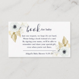 Chic Blue & White Floral Book Request Baby shower Informatiekaartje