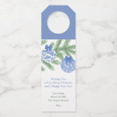 Chic Blue White Ginger Jar Baubles Merry kerst Flessenhanger (Voorkant)