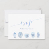 Chic Blue & White Ginger Jars Maaltijd Keuzes Huwe RSVP Kaartje (Voorkant)