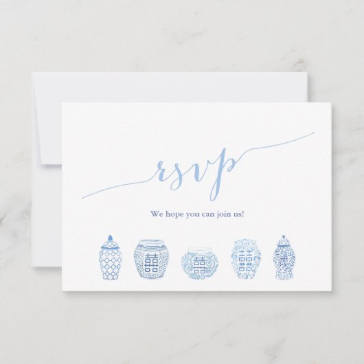 Chic Blue & White Ginger Jars Maaltijd Keuzes Huwe RSVP Kaartje (Voorkant)