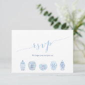Chic Blue & White Ginger Jars Maaltijd Keuzes Huwe RSVP Kaartje (Staand voorkant)