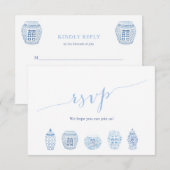 Chic Blue & White Ginger Jars Maaltijd Keuzes Huwe RSVP Kaartje (Voorkant / Achterkant)