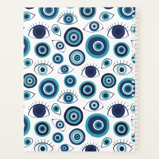 Chic Blue White Greek Evil Eye Monogram Planner (Achterkant)