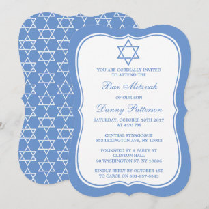 Chic Blue & White Jewish Star van David Bar Mitzva Kaart