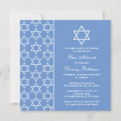 Chic Blue & White Jewish Star van David Bar Mitzva Kaart (Voorkant)