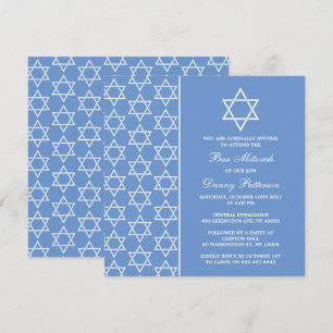 Chic Blue & White Jewish Star van David Bar Mitzva Kaart