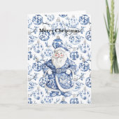 Chic Blue White Kerstman Kaart (Voorkant)