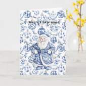 Chic Blue White Kerstman Kaart (Gele Bloem)