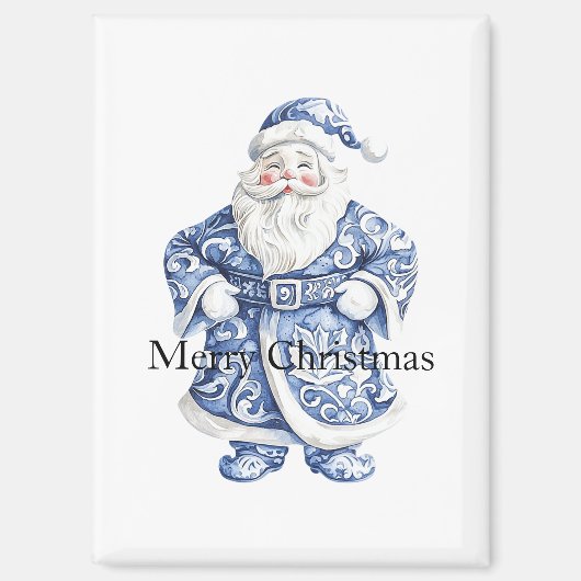 Chic Blue White Kerstman Magneet (Voorkant)