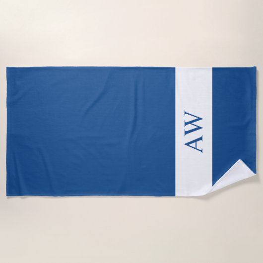 Chic Blue White Monogrammed Strandlaken (Voorkant)