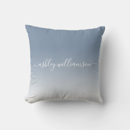 Chic Blue White Ombre Effect Monogram Naam Kussen