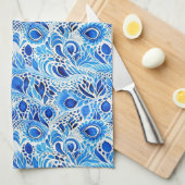 Chic Blue White Peacock Feathers Bridal Shower Theedoek (Quarter Fold)