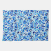 Chic Blue White Peacock Feathers Bridal Shower Theedoek (Horizontaal)