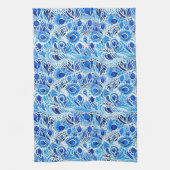 Chic Blue White Peacock Feathers Bridal Shower Theedoek (Verticaal)