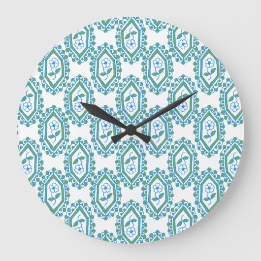 Chic Blue White Periwinkle Floral Pattern Grote Klok (Voorkant)