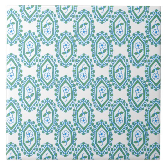 Chic Blue White Periwinkle Floral Pattern Tegeltje (Voorkant)