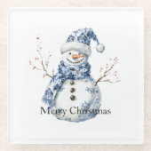 Chic Blue White Snowman Kerstmis Glazen Onderzetter (Voorkant)