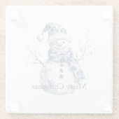 Chic Blue White Snowman Kerstmis Glazen Onderzetter (Achterkant)